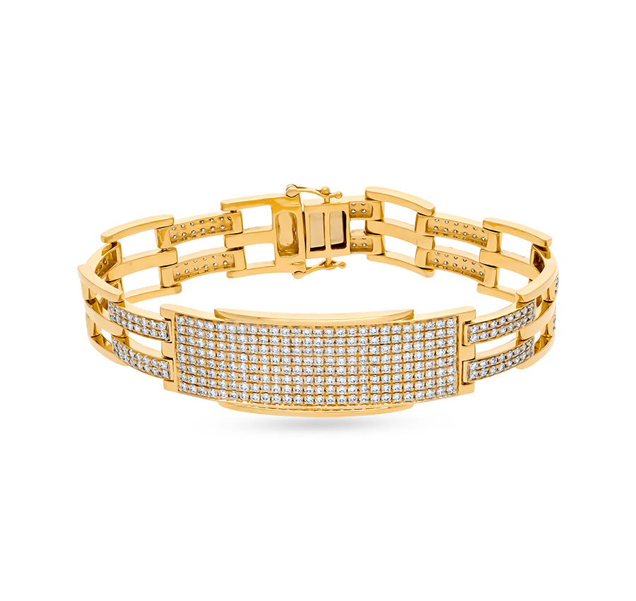 Round Natural Diamond With Pave Set Yellow Gold Open Box Clasp Bracelet