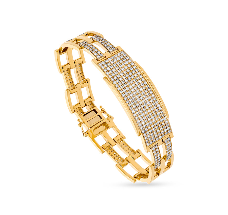 Round Natural Diamond With Pave Set Yellow Gold Open Box Clasp Bracelet