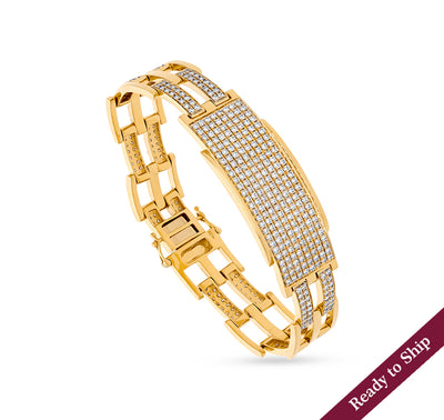 Round Natural Diamond With Pave Set Yellow Gold Open Box Clasp Bracelet