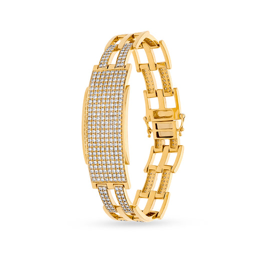 Round Natural Diamond With Pave Set Yellow Gold Open Box Clasp Bracelet