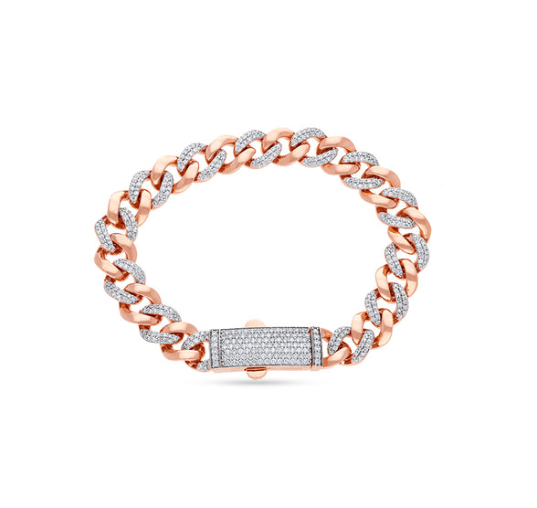 Cuban Link Chain Shape Round Cut Natural Diamond With Pave Set Rose Gold