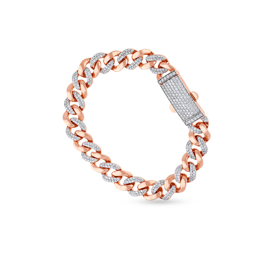 Cuban Link Chain Shape Round Cut Natural Diamond With Pave Set Rose Gold