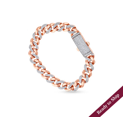 Cuban Link Chain Shape Round Cut Natural Diamond With Pave Set Rose Gold