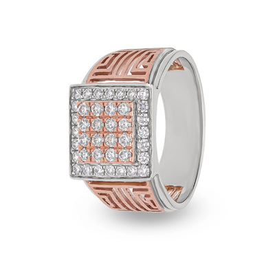 Square Shape Round Natural Diamond With Channel and Prong Set Dual Tone Men Ring