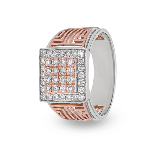 Square Shape Round Natural Diamond With Channel and Prong Set Dual Tone Men Ring