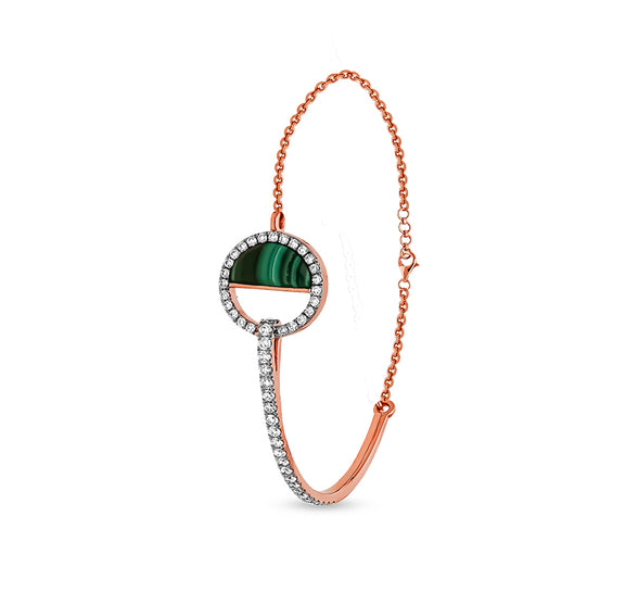 Half Circle Malachite With Round Diamond Rose Gold Lobster Claw Clasp Bracelet