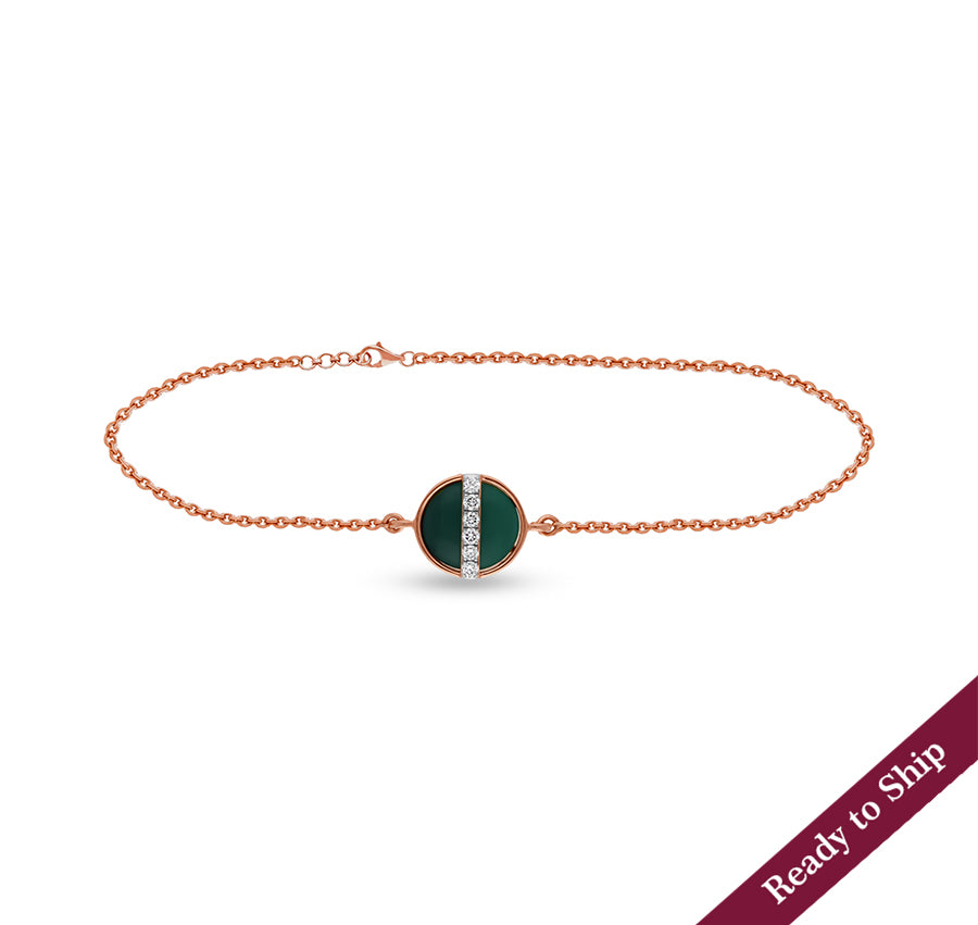 Green Malachite Rose Gold Diamond Lobster Claw Clasp Chain Bracelet