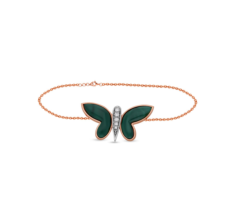 Malachite Butterfly and 14K Dual Tone Lobster Claw Clasp Chain Women Bracelet