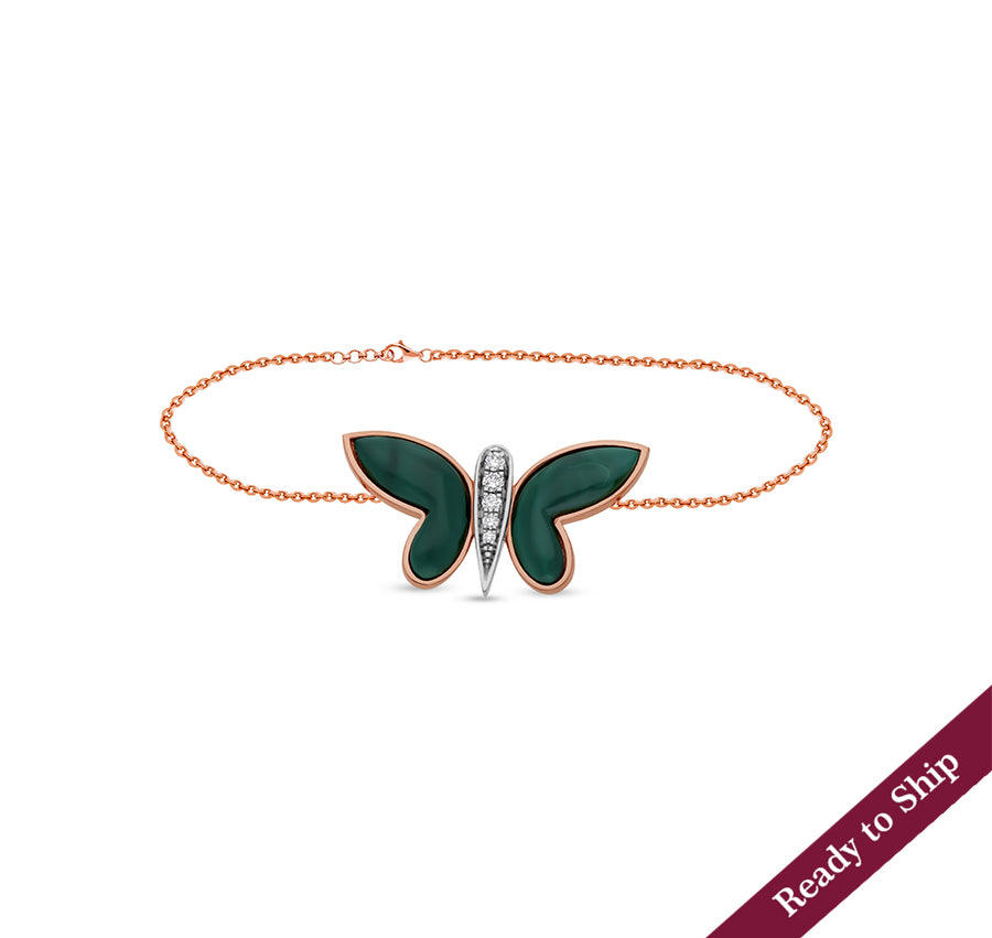 Malachite Butterfly & Dual Tone Lobster Claw Clasp Chain Bracelet