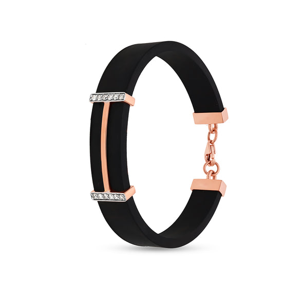 Round Natural Diamond Rose Gold Black Band Bracelet