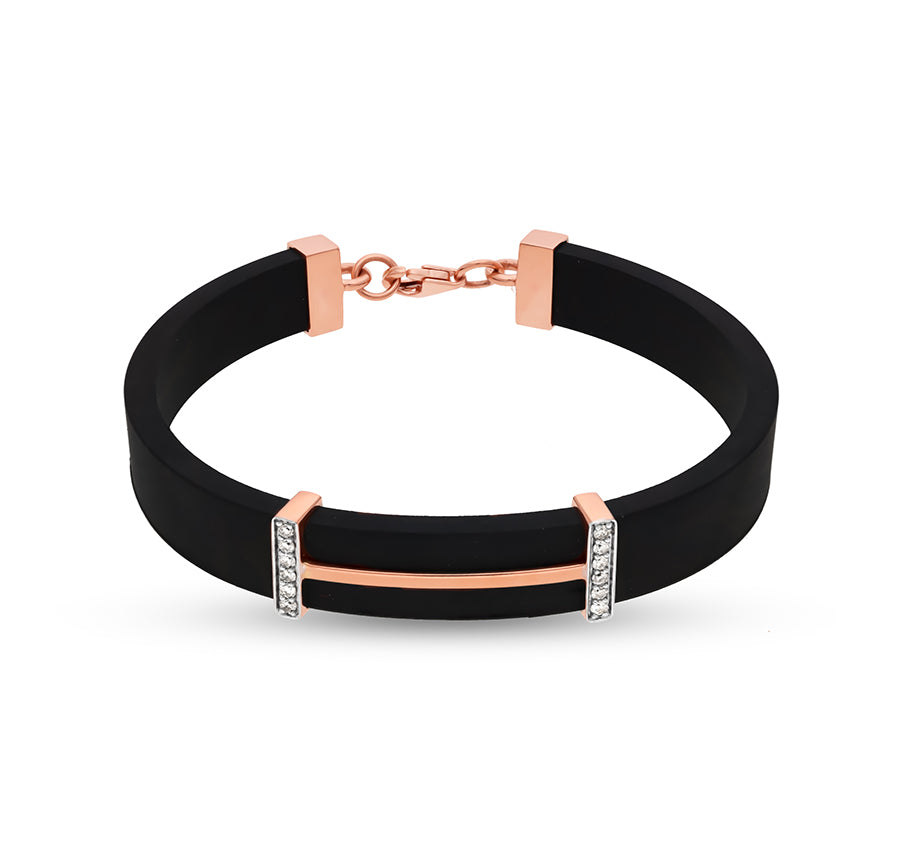 Round Natural Diamond Rose Gold Black Band Bracelet