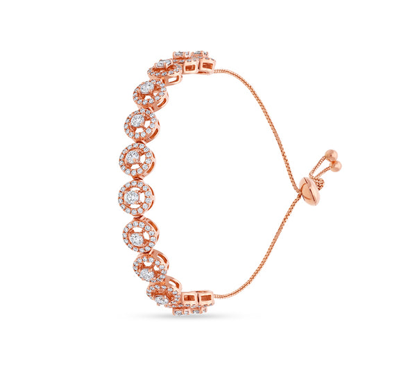 Round Shape Natural Diamond With Prong Setting Rose Gold Bolo Bracelet