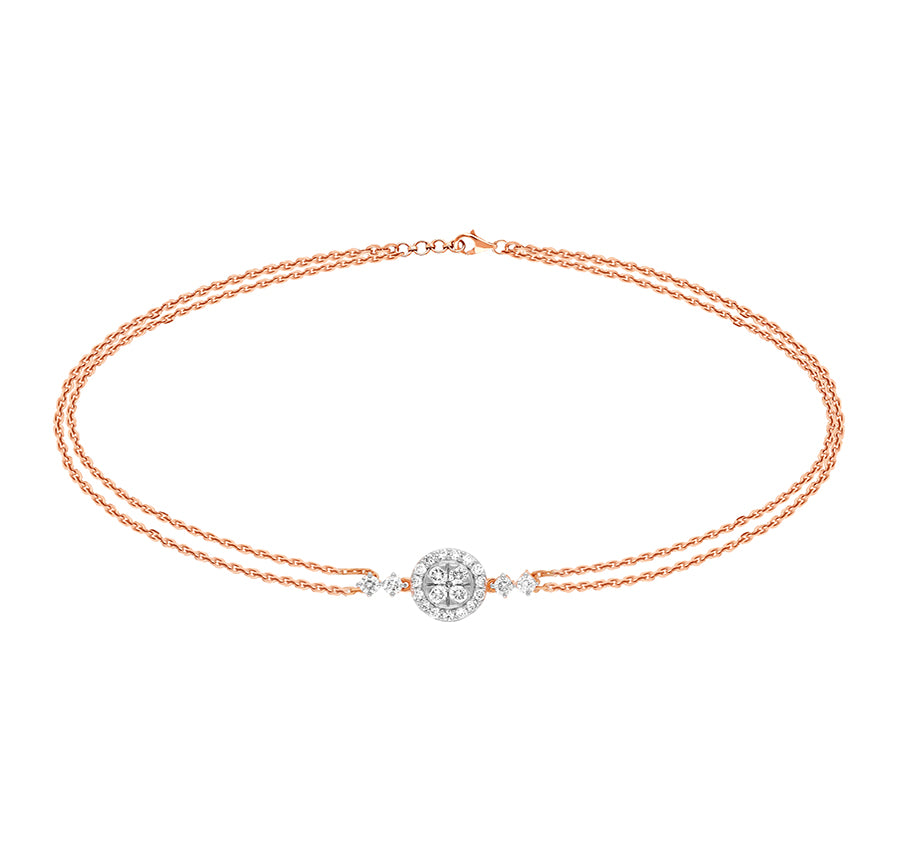 Round Shape Natural Diamond With Prong Setting Dual Chain Lobster Clasp Bracelet