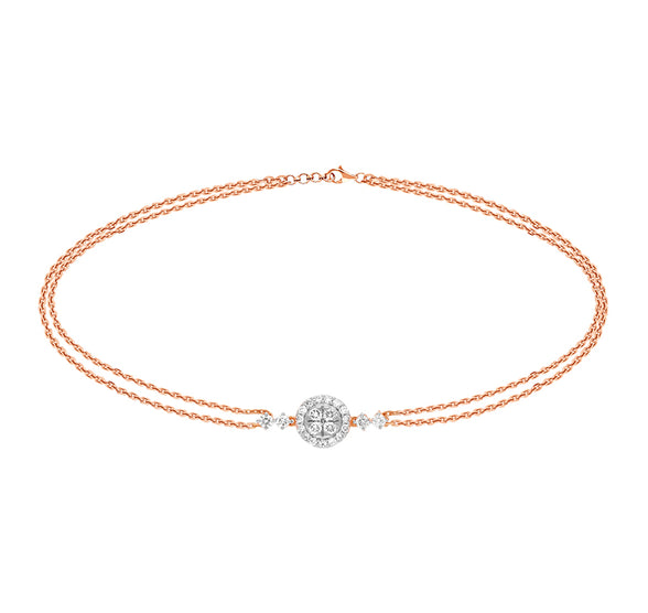 Round Shape Natural Diamond With Prong Setting Dual Chain Lobster Clasp Bracelet