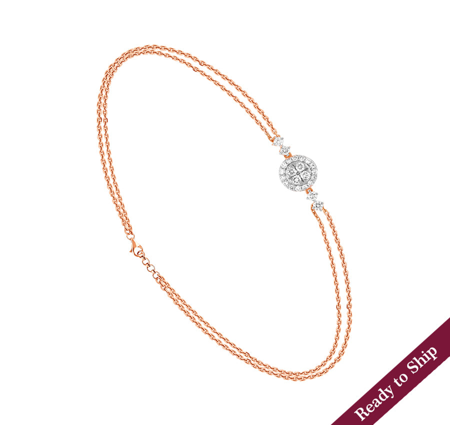 Round Shape Natural Diamond With Prong Setting Dual Chain Lobster Clasp Bracelet