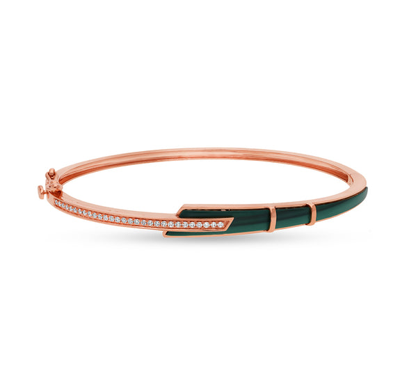 Green Malachite & Round Diamond Rose Gold Box Clasp Bracelet