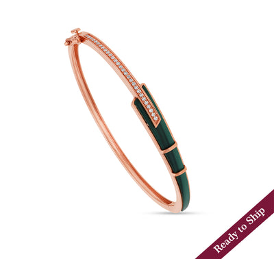 Green Malachite & Round Diamond Rose Gold Box Clasp Bracelet