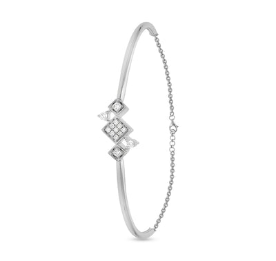 Rhombus Shape Round Diamond Half Chain Lobster Claw Clasp Bracelet