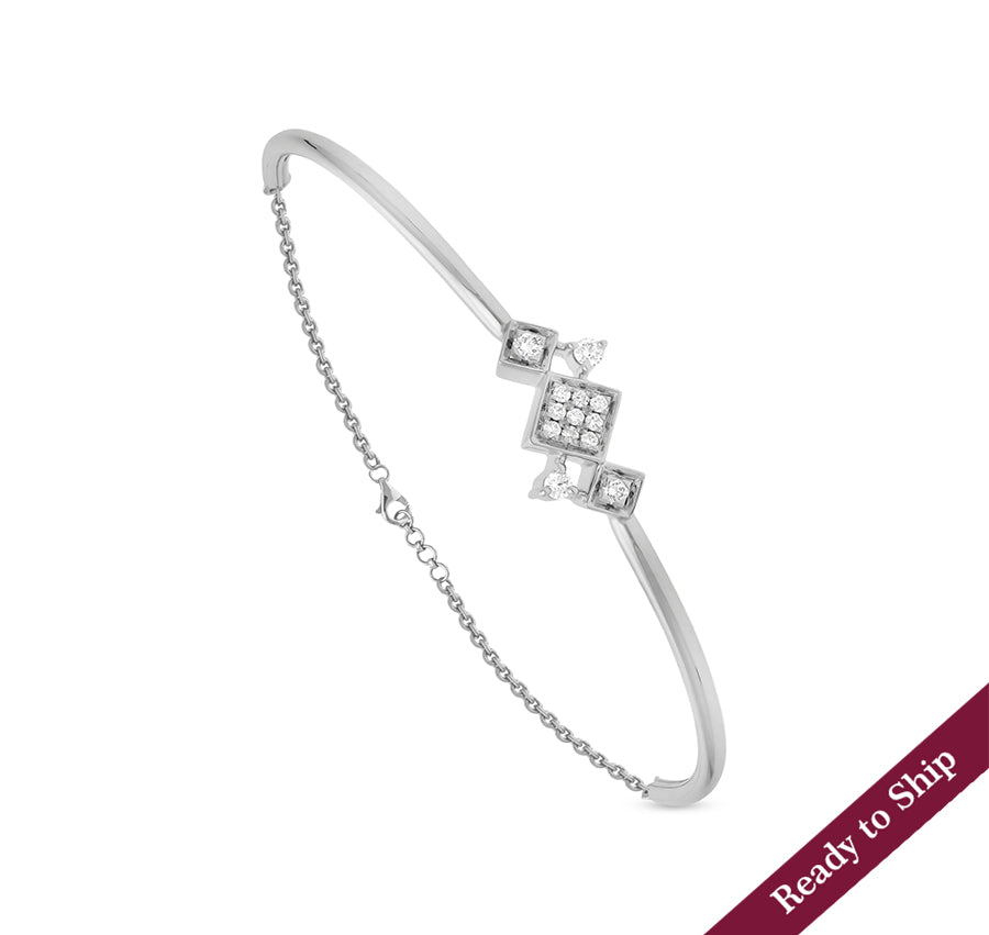 Rhombus Shape Round Diamond Half Chain Lobster Claw Clasp Bracelet