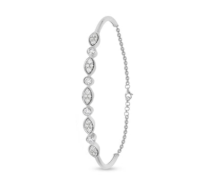 Marquise Shape Round Diamond White Gold Lobster Claw Clasp Bracelet