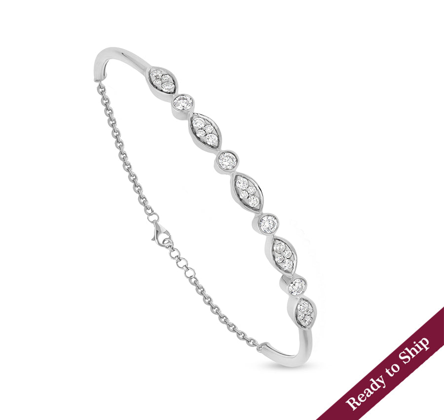 Marquise Shape Round Diamond White Gold Lobster Claw Clasp Bracelet