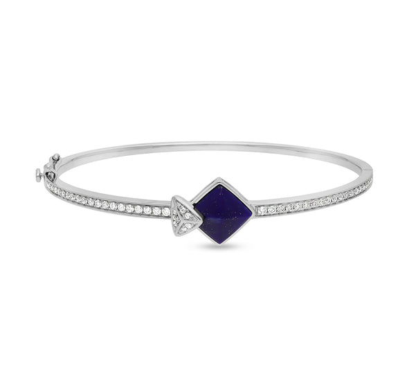 Dark Blue lapis Diamond White Gold Box Clasp Bracelet