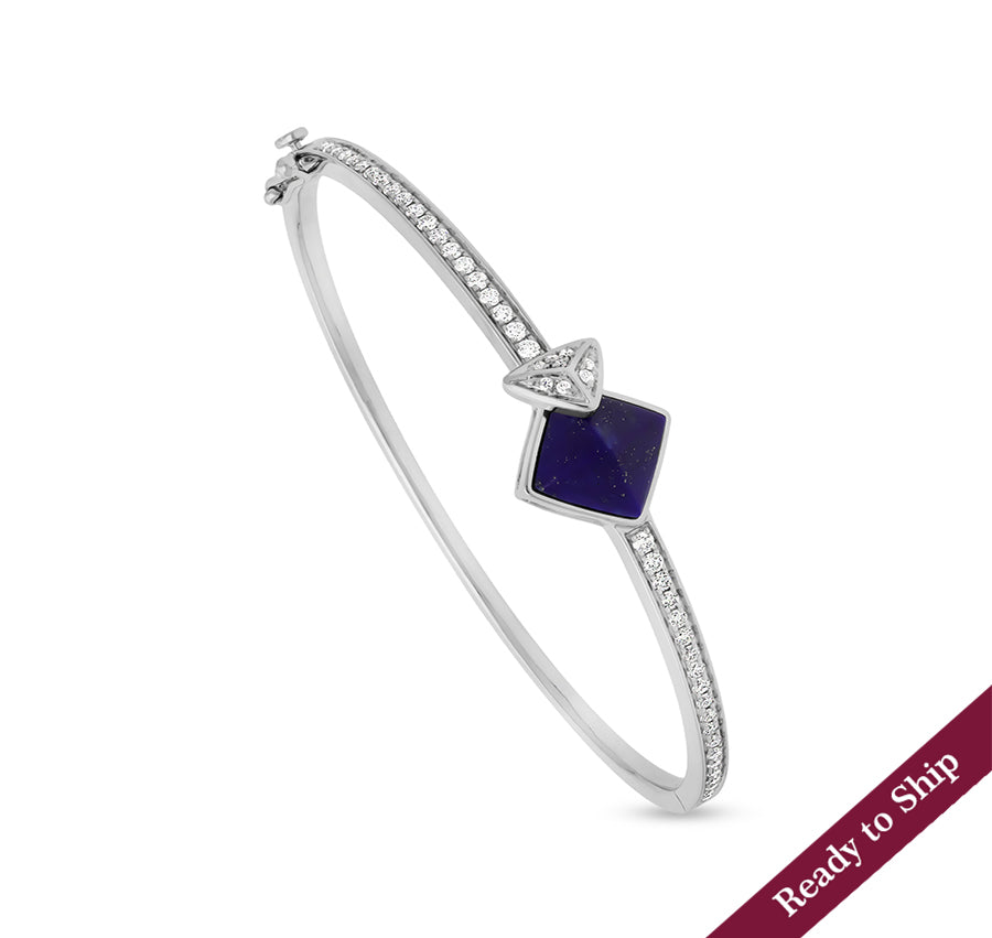 Dark Blue lapis Diamond White Gold Box Clasp Bracelet