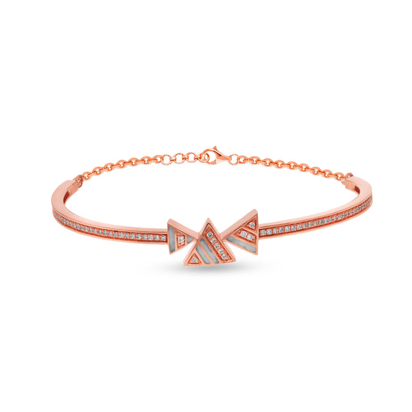 Trio-Triangle and Round Natural Diamond With Grey Enamel 14K Rose Gold Lobster Claw Clasp Women Bracelet