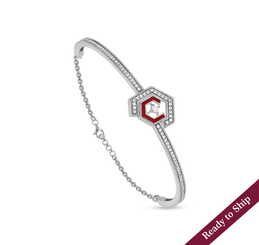 Hexagon Shape Red Enamel White Gold Lobster Claw Clasp Bracelet