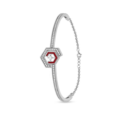 Hexagon Shape Red Enamel White Gold Lobster Claw Clasp Bracelet