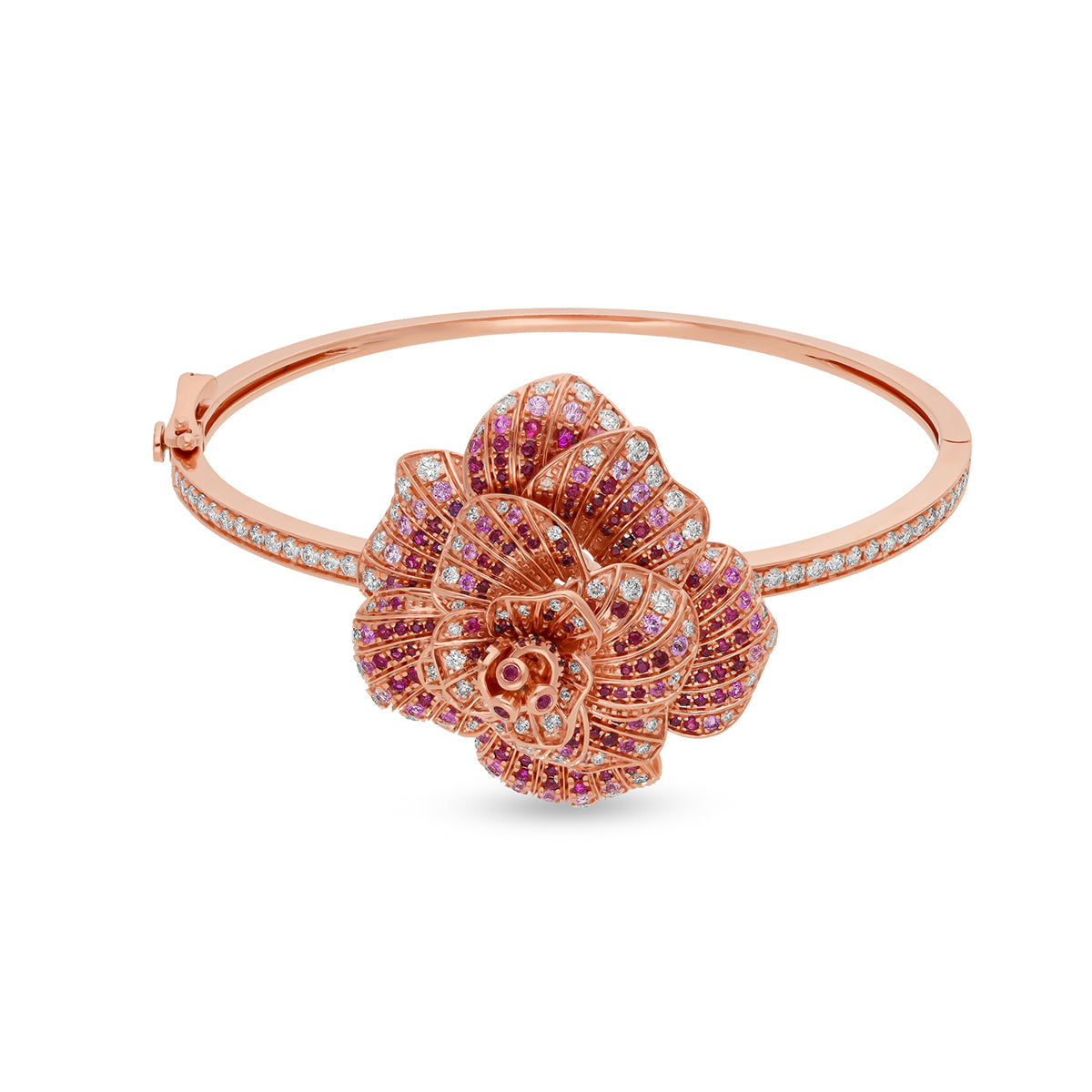 Delicate Floral Round Diamond Rose Gold Box Clasp Bracelet