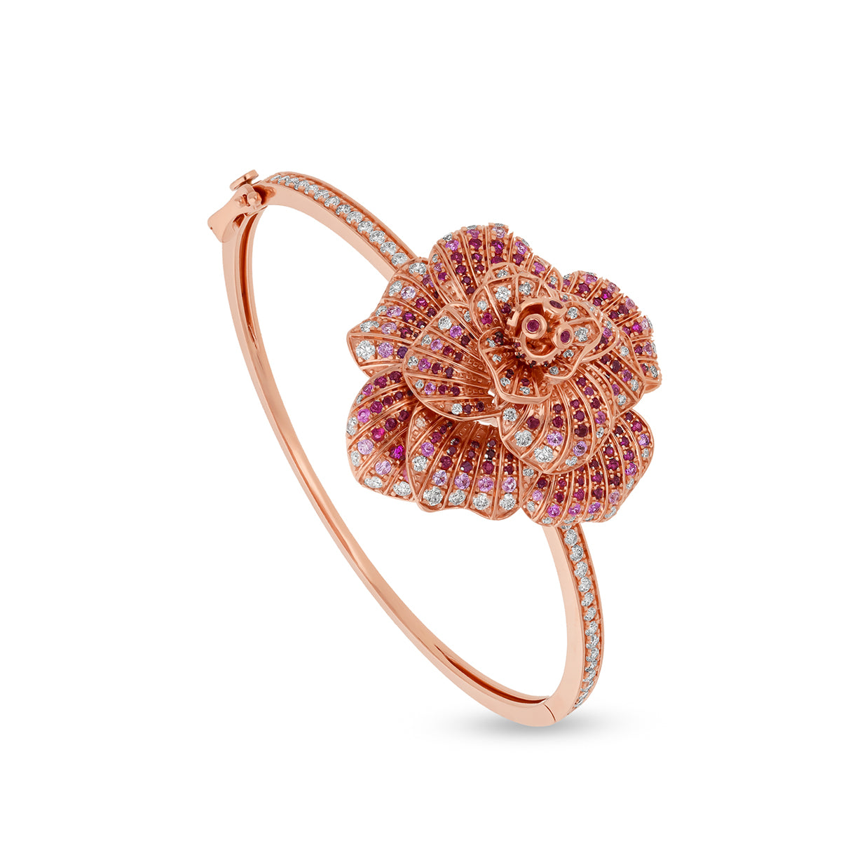 Delicate Floral Round Diamond Rose Gold Box Clasp Bracelet