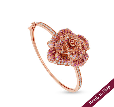 Delicate Floral Round Diamond Rose Gold Box Clasp Bracelet