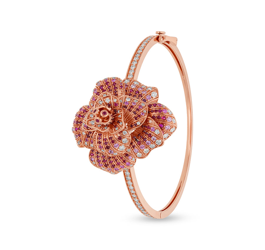 Delicate Floral Round Diamond Rose Gold Box Clasp Bracelet