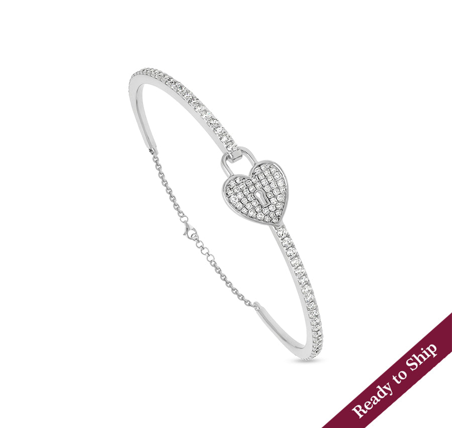 Heart Lock Shape White Gold Lobster Claw Clasp Women Bracelet