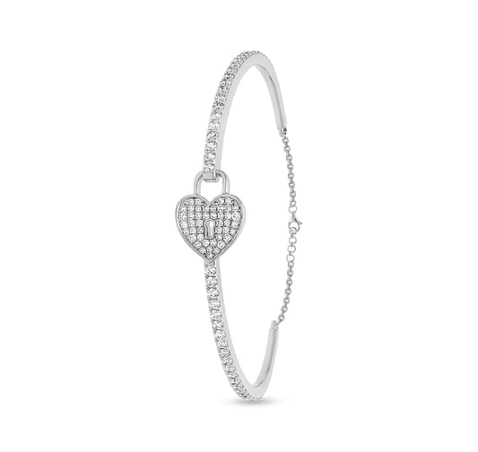 Heart Lock Shape White Gold Lobster Claw Clasp Women Bracelet