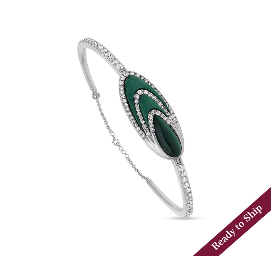 Oval Green Malachite Diamond Lobster Claw Clasp Women Bracelet