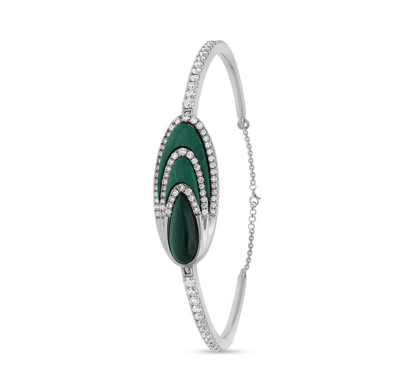 Oval Green Malachite Diamond Lobster Claw Clasp Women Bracelet