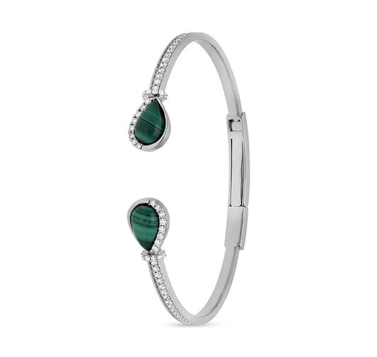 Pear Shape Green Malachite Diamond Push & Slide Clasp Women Bracelet