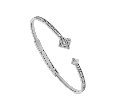 Tetra Apex Shape Round Diamond White Gold Leather Cord Clasp Bracelet