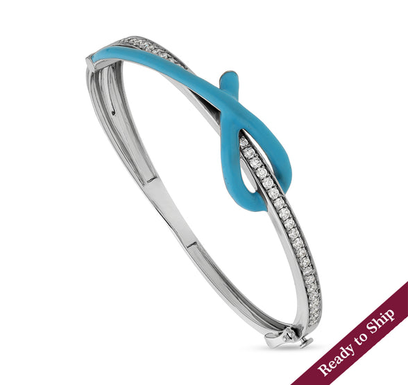 Enamel Sky Blue Round Diamond Gb Lock Women Bracelet