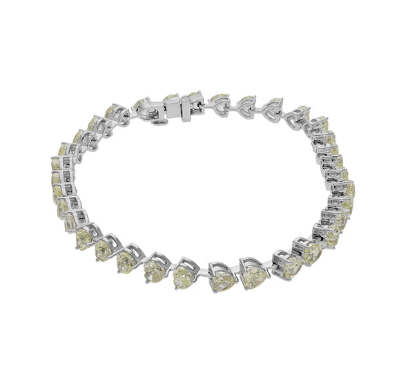 Heart Shape Round Natural Diamond Channel Set 14K White Gold Tennis Women Bracelet
