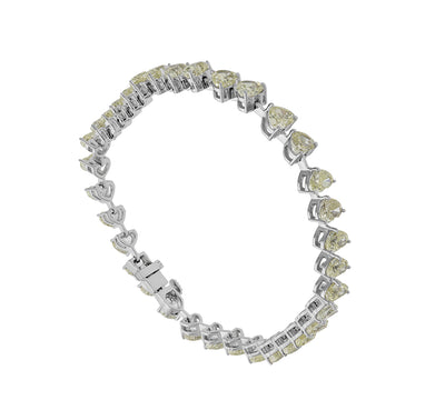 Heart Shape Round Natural Diamond Channel Set 14K White Gold Tennis Women Bracelet