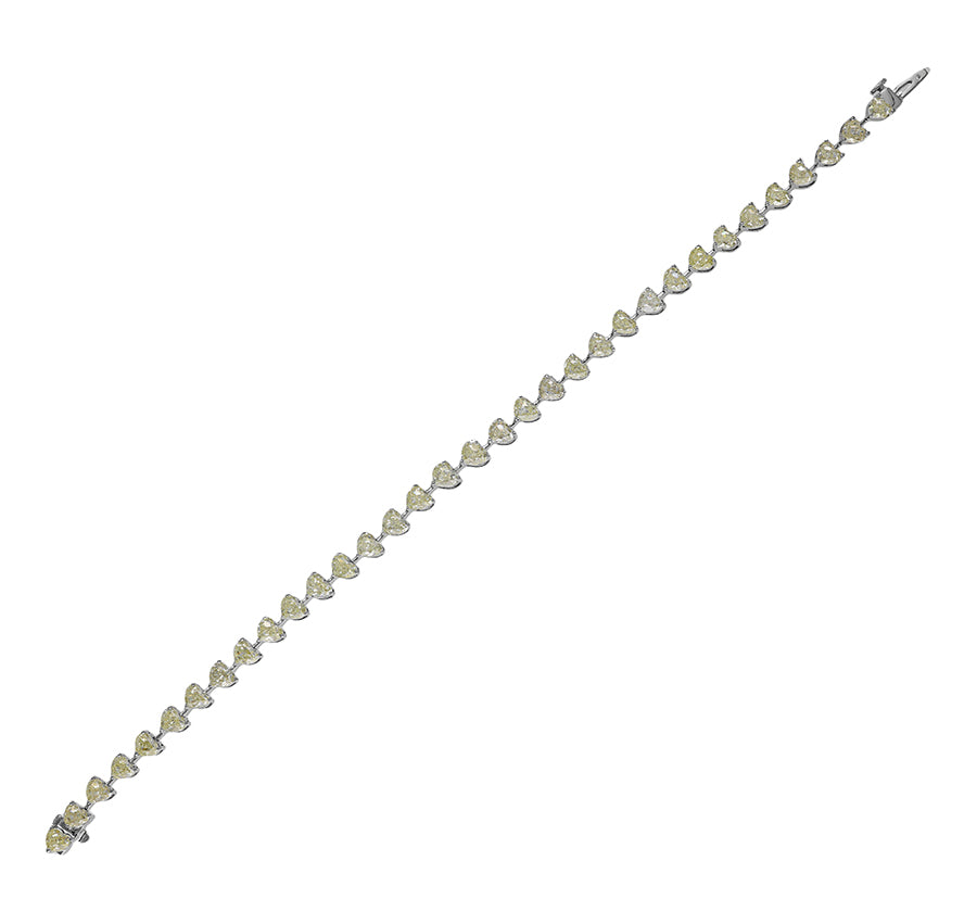 Heart Shape Round Natural Diamond Channel Set 14K White Gold Tennis Women Bracelet