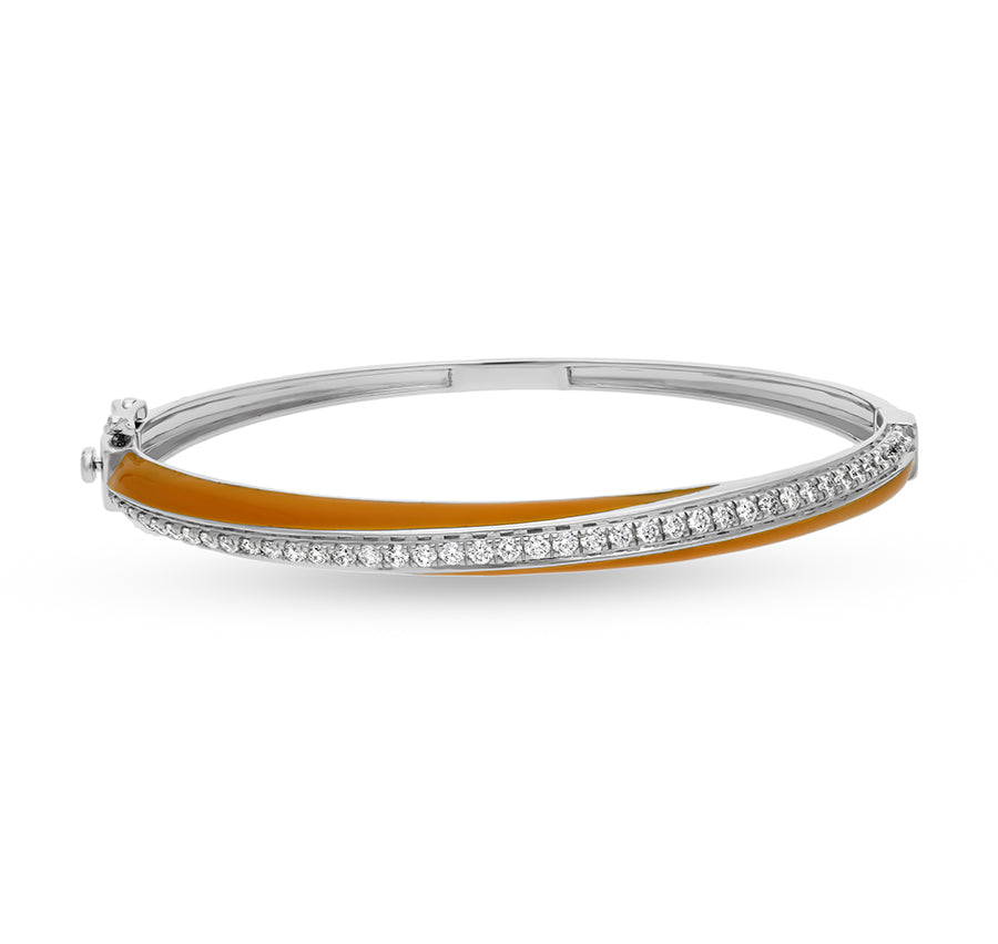 Ocher Yellow Enamel Round Diamond White Gold Gb Lock Bracelet