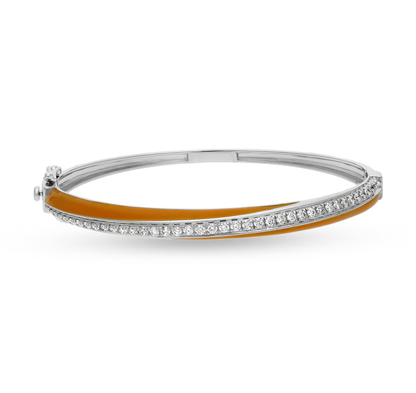 Ocher Yellow Enamel Round Diamond White Gold Gb Lock Bracelet