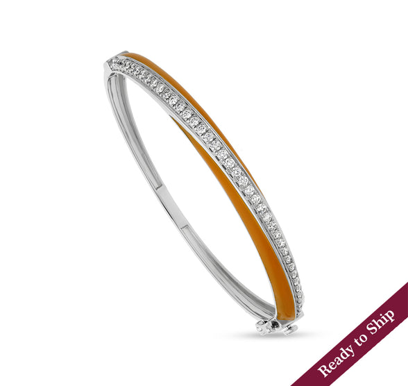 Ocher Yellow Enamel Round Diamond White Gold Gb Lock Bracelet