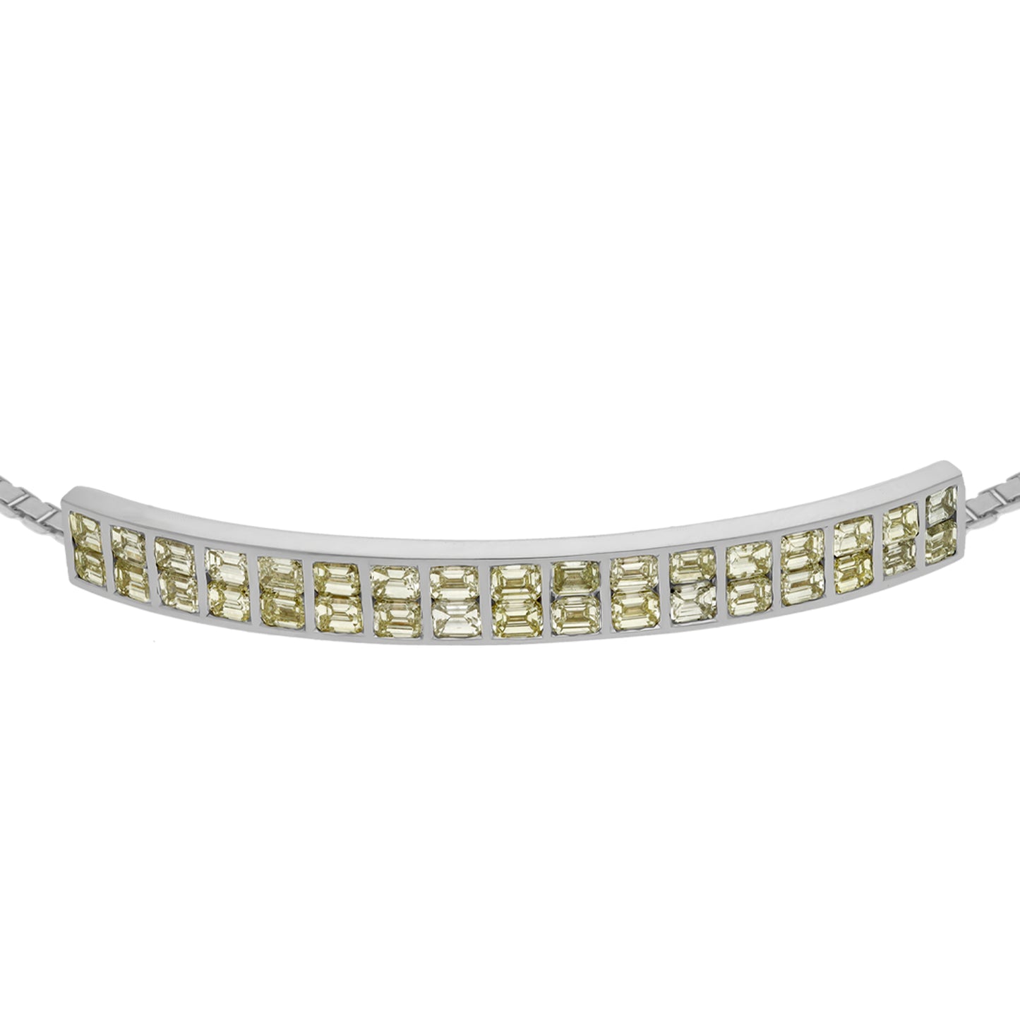 Natural Emerald Diamond With Bar Setting 14K White Gold Bolo Women Bracelet