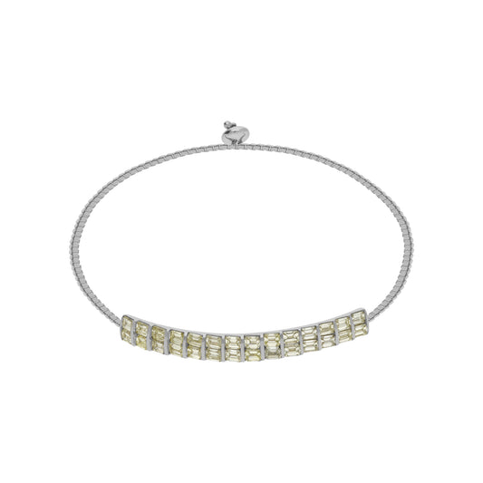 Yellow Emerald Diamond With Bar Set White Gold Bolo Bracelet