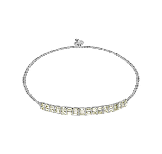 Natural Emerald Cut Diamond White Gold Bolo Bracelet